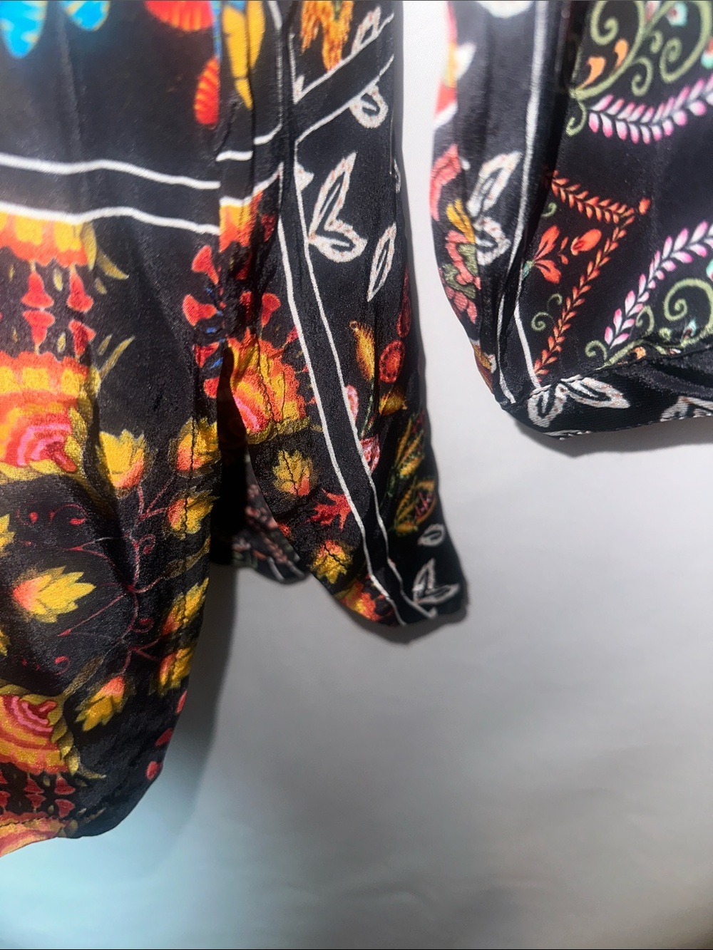 Shana Black Patchwork Paisley Button-Front Shirt with Bright Floral Accents - Picture 5 of 7